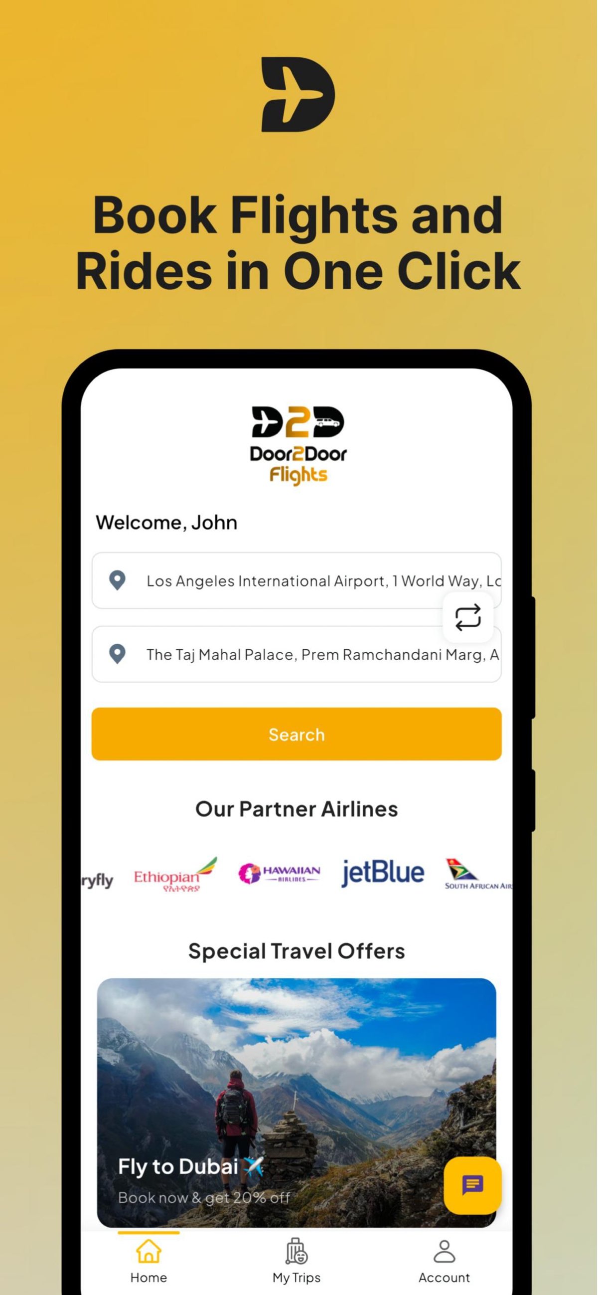 Door2Door Flights app: Book Flights and Rides in One Click